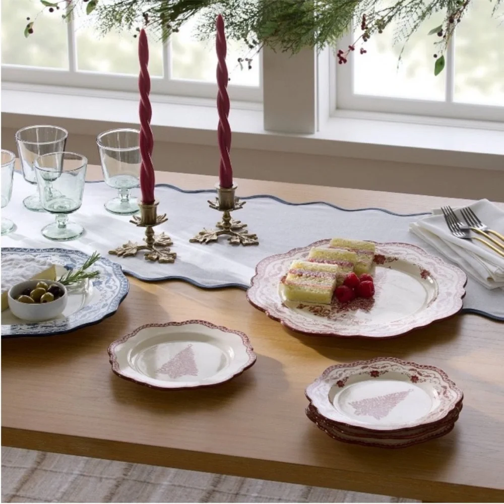 4pk 8” Stoneware Salad Appetizer Christmas Plates Red - Threshold Studio McGee